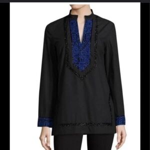 Tory Burch Black Tunic with Blue Embroidery